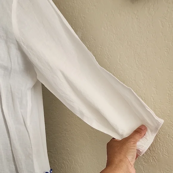 Me 2 Magic Anthropologie Blue & White Embroidered Boho Mini Dress XL Cottagecore - Picture 7 of 8